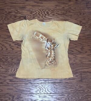 Vintage Women's NYC Bronx Zoo Yellow Tie Dye Giraffe Graphic Print T-Shirt, Sz L